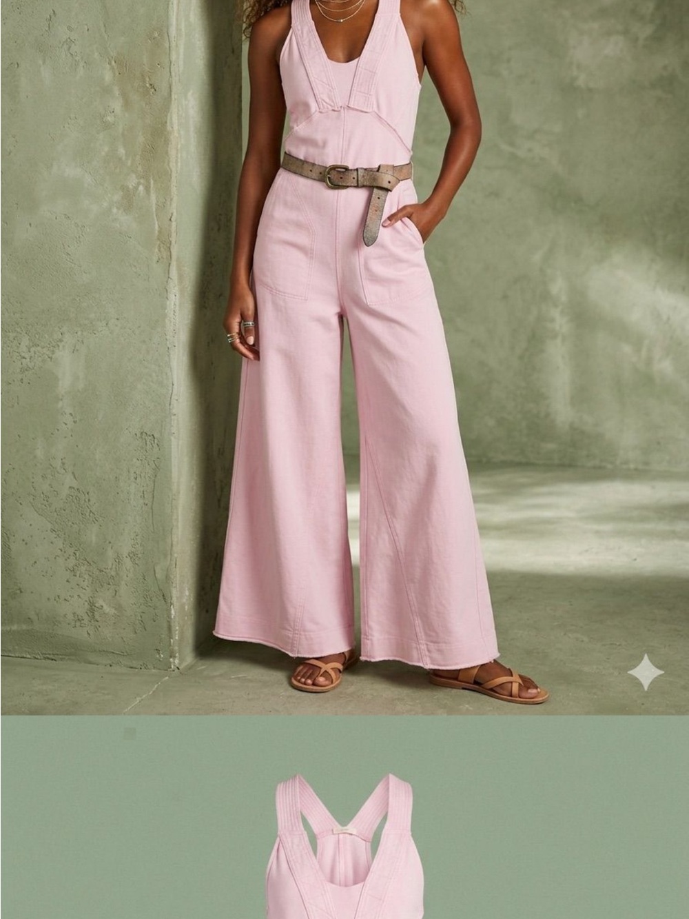 Sleeveless Wide-Leg Jumpsuit in Soft Pink blue velvet